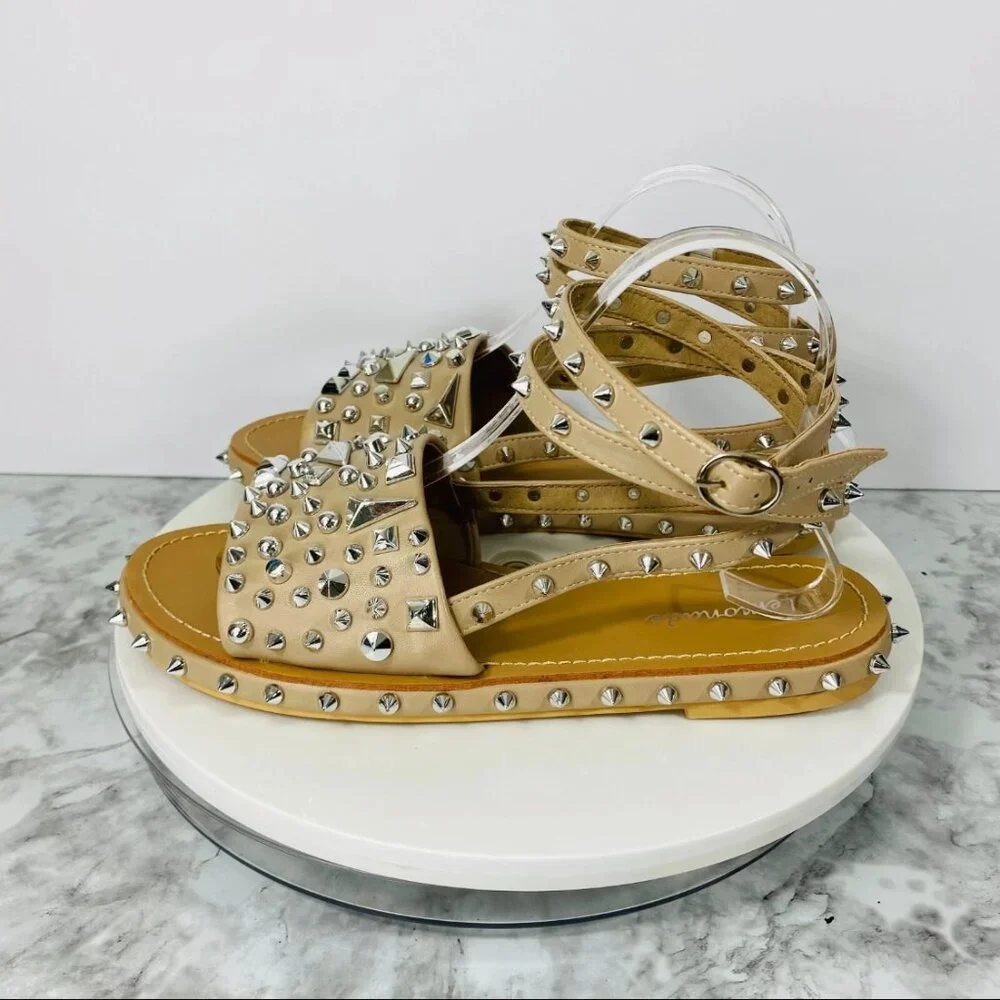 Lemonade Faux Leather Gladiator Sandals‎ Women 8.5 Nude Studded Grunge Festival